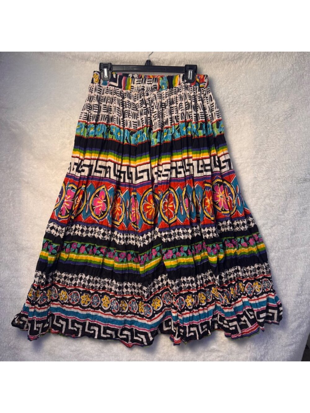 Bila medium Boho Gypsy Maxi Skirt Multicolor Floral Print 100% Cotton festival